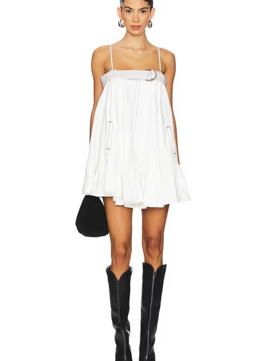 Free People Dresses & Skirts - Free People White Spaghetti-Strap Mini Dress with Belt Detail